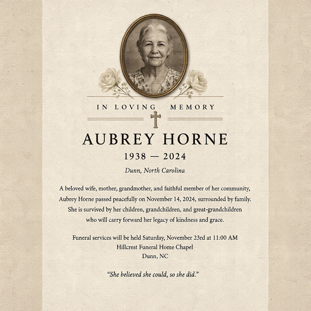 aubrey horne obituary dunn nc
