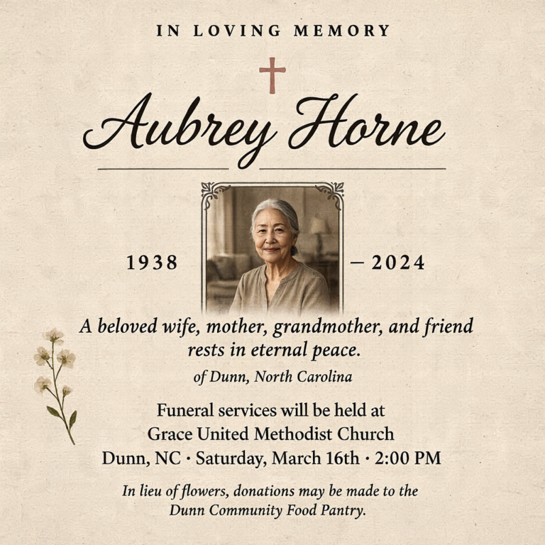 Aubrey Horne Obituary Dunn NC: Remembering Aubrey Genesis Horne aubrey horne obituary dunn nc